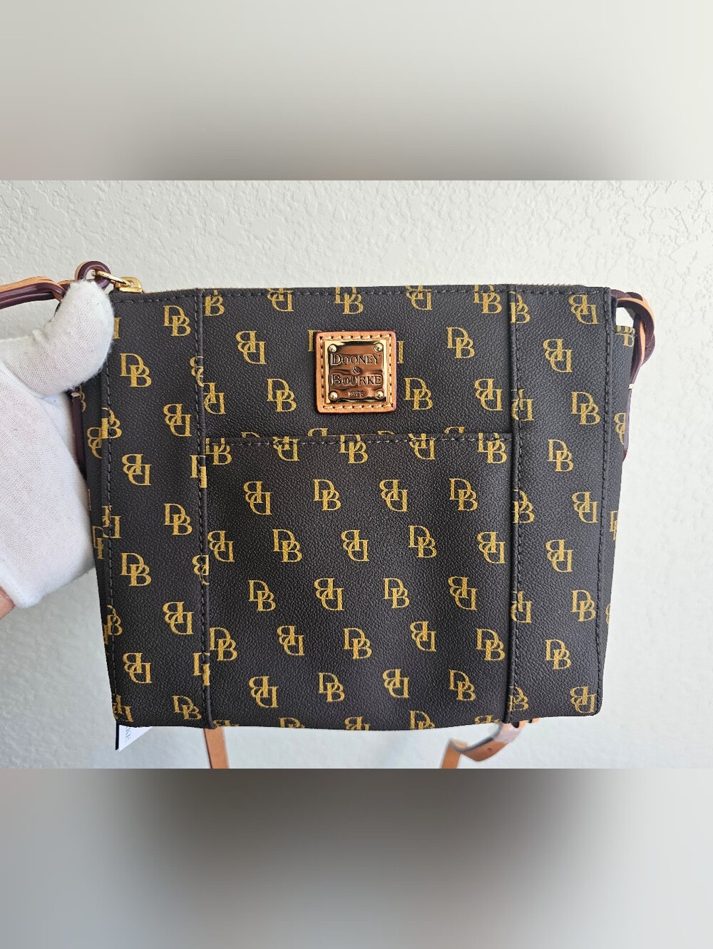 Dooney & Bourke Dark Brown and Gold Logo Crossbody Bag